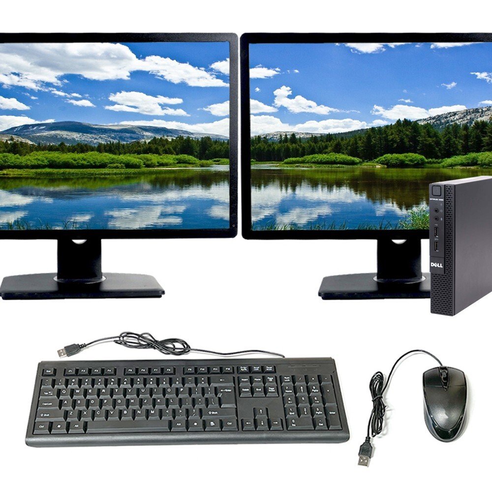 Dell OptiPlex Micro Windows 10 Pro Desktop i5 16GB RAM 1TB SSD Dual 22in LCD