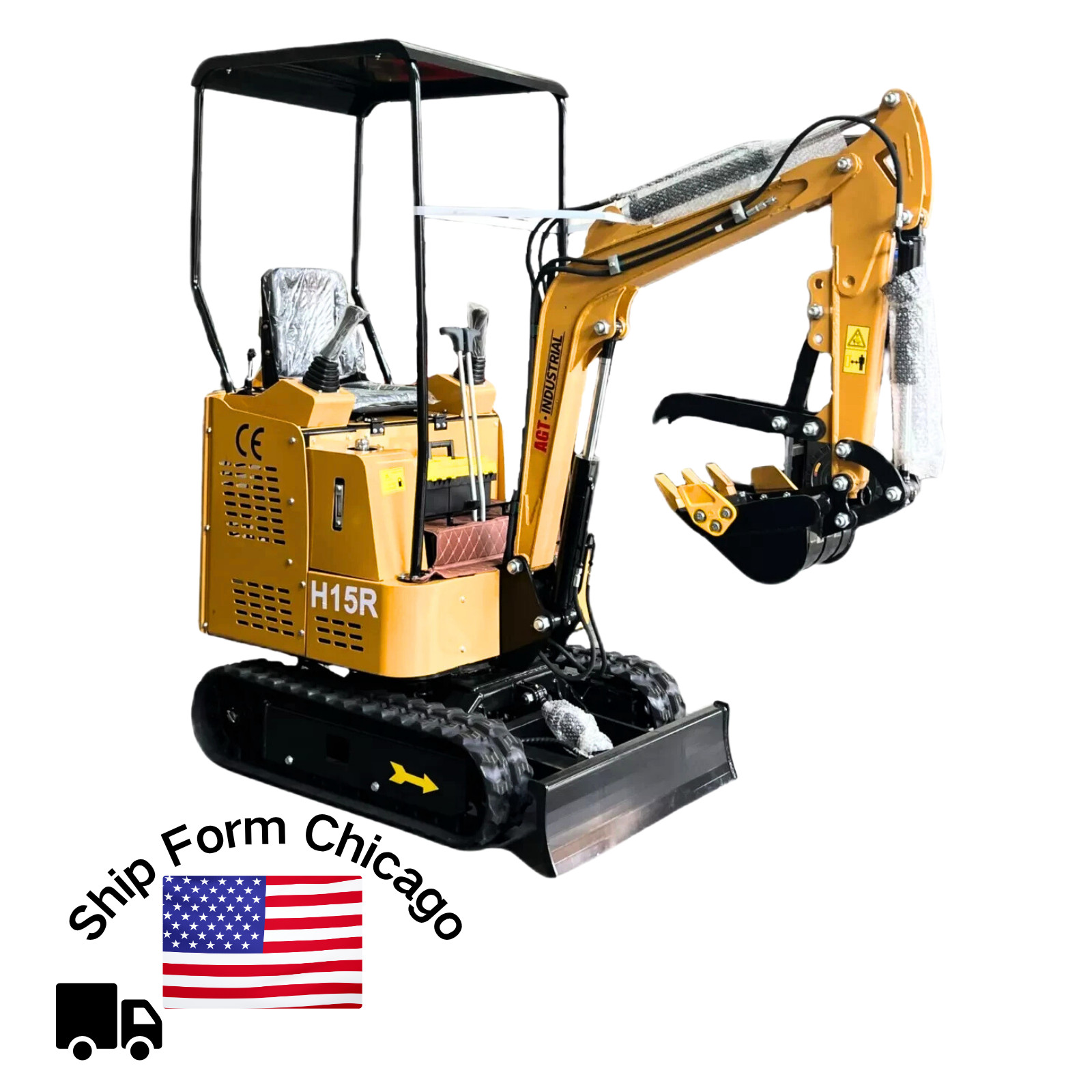 AGT H15R 1-Ton Mini Excavator Digger 13.5 HP Tracked Crawler B&S Gas Engine EPA
