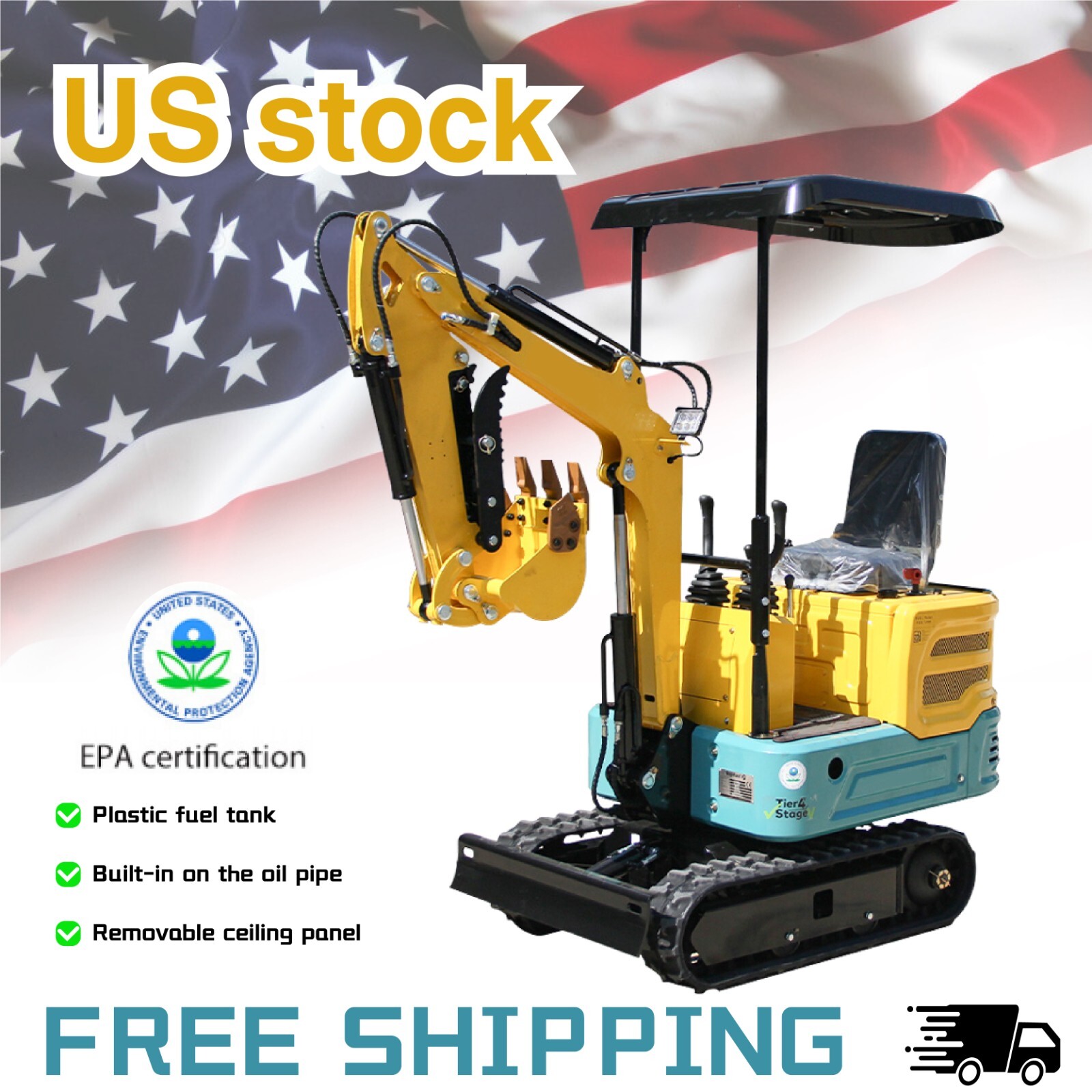2025 Mini Excavator 1 Ton 13.5 HP Tracked Crawler EPA Hydraulic Thumb Clamp Sale