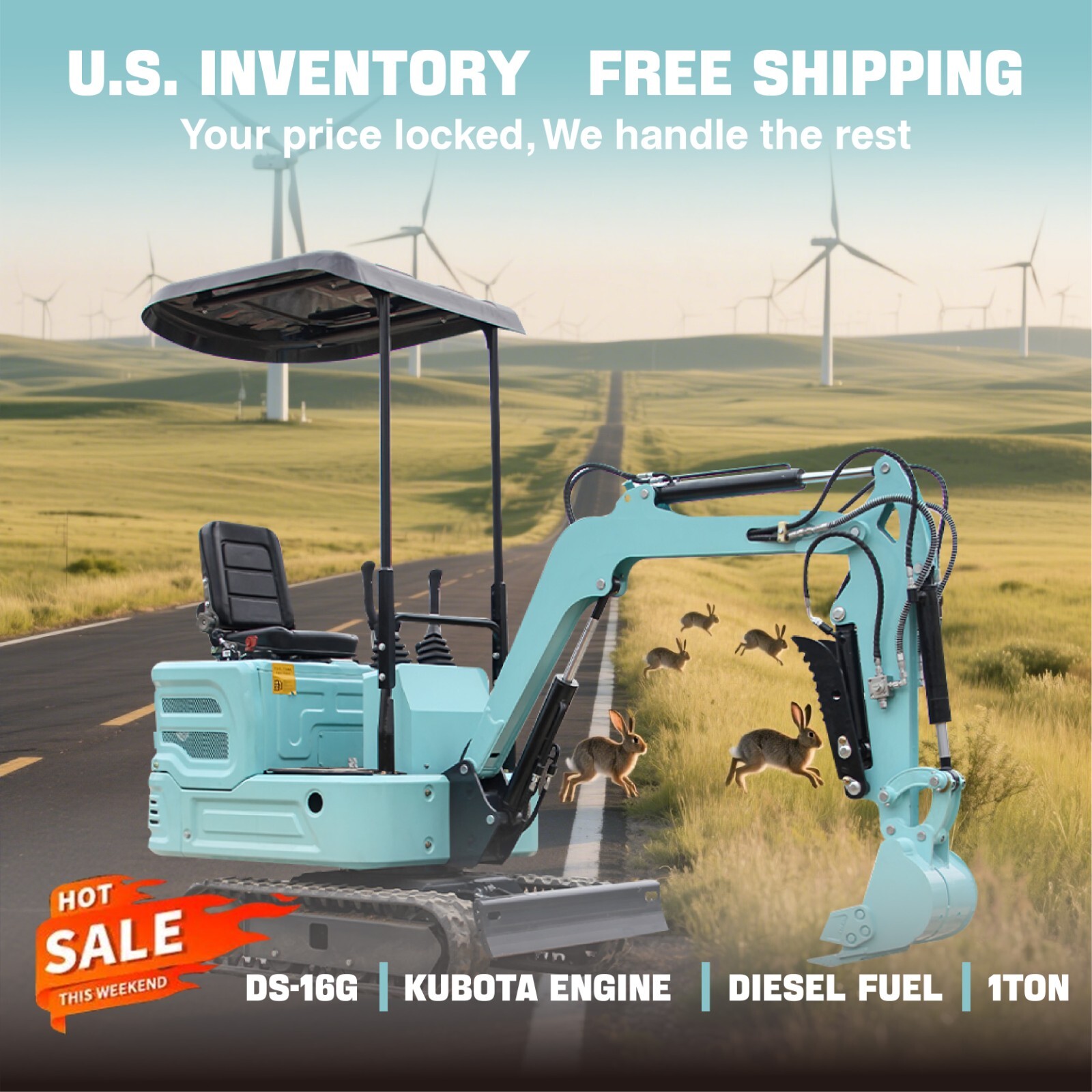Mini crawler excavator, Kubota engine diesel fuel, hydraulic thumb clamp