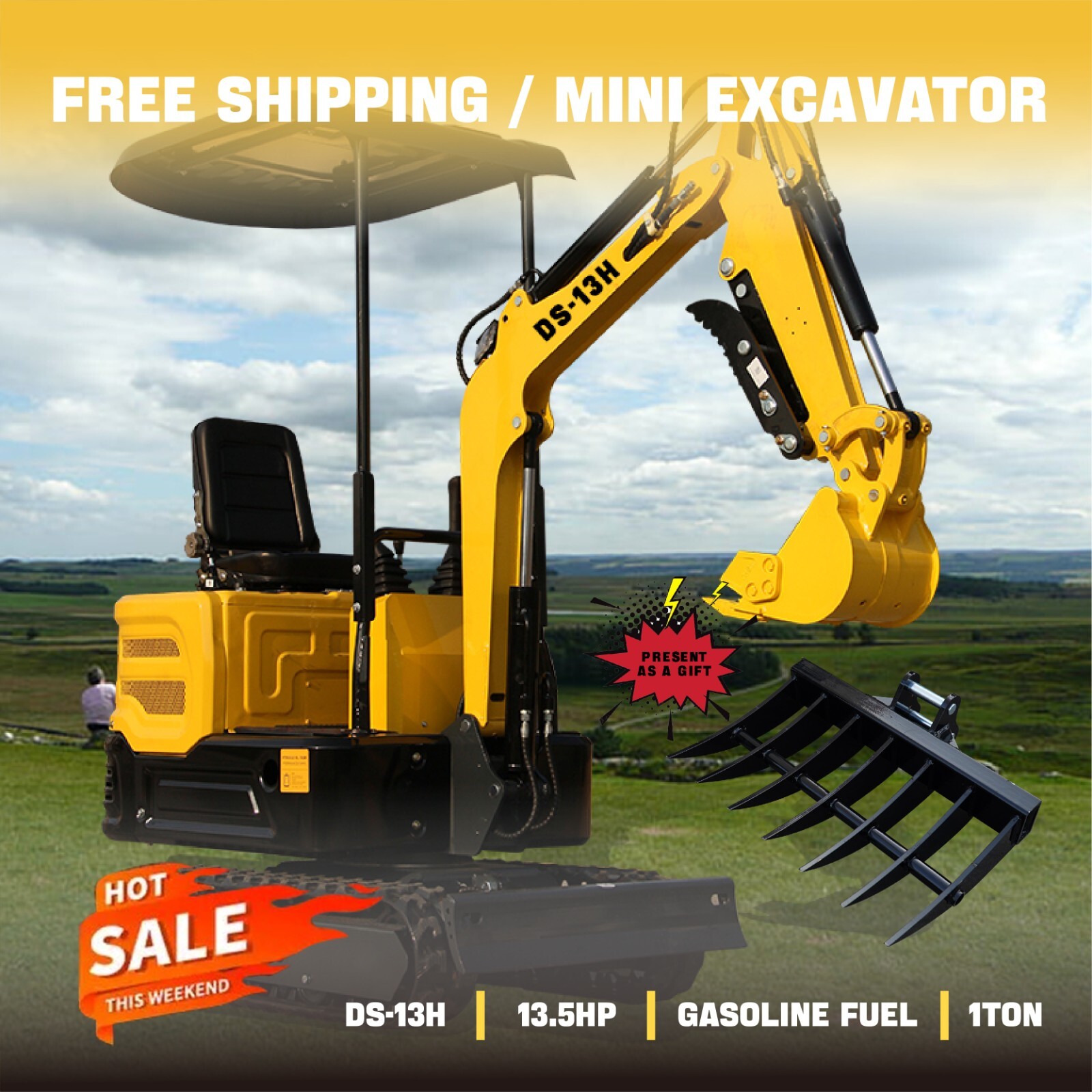Free Shipping Mini Excavators Digger Tracked Crawler 13.5HP Gasoline  For Sale Free Shipping Mini Excavators Digger Tracked Crawler 13.5HP Gasoline  For Sale