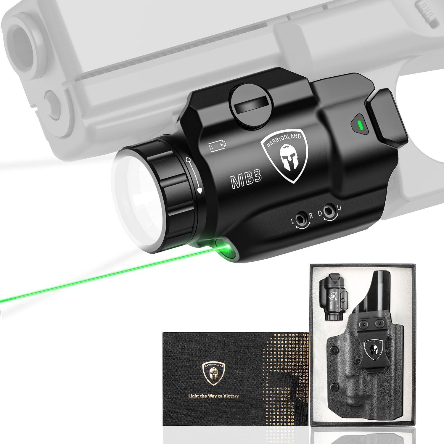 500-Lumen Tactical Light with Green Laser For Glock 20/21/22/23 Gen3-5&G34 Gen4