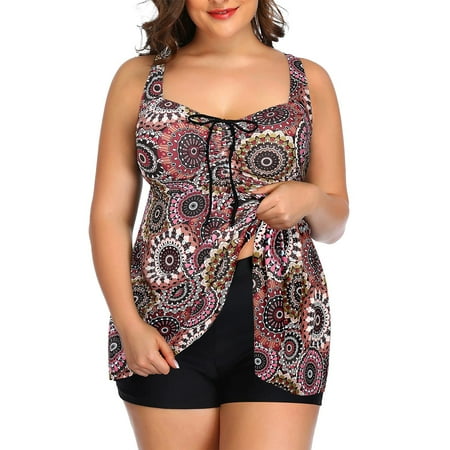 Rivelino Two Piece Tankini Bathing Suits for Women Plus Size Tummy Control Bathing Suits with Shorts Flowy Swimdress