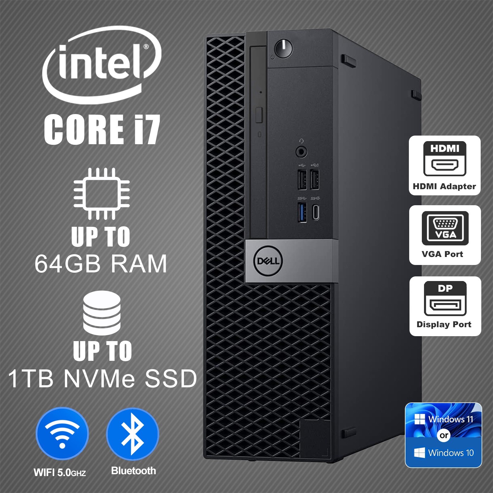 Dell OptiPlex Desktop Computer PC i7 up to 64GB RAM 1TB NVMe SSD Win 11 Type-C