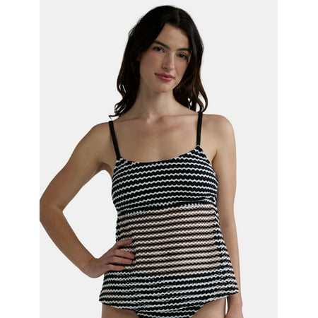 Time and Tru Women’s and Women’s Plus Striped Crochet Tankini Top, Sizes S-3X