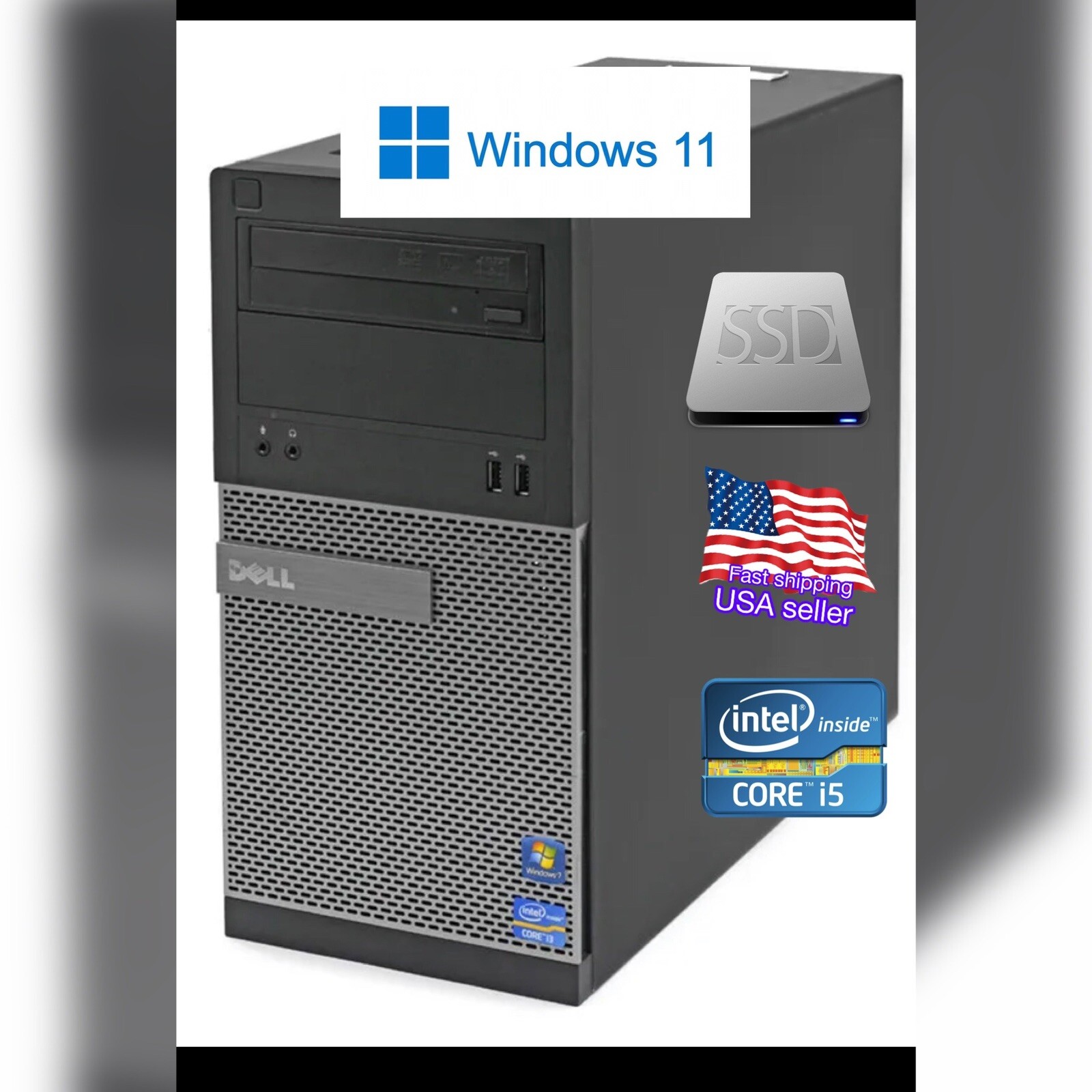 Desktop Dell OptiPlex MT Quad Core i5 Windows 11 PC  240GB  SSD Wifi+Keyb+Mouse