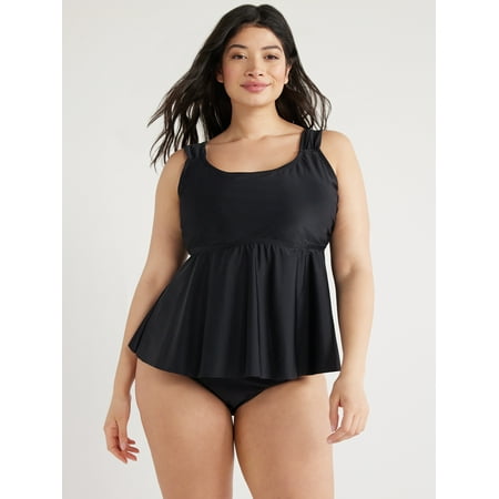 Time and Tru Women’s and Women’s Plus Flounce Tankini and Swim Bottoms Set, 2-Piece, Sizes S-3X
