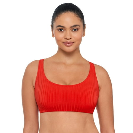 S3 Swim Sculpting Ribbed Scoopneck Crossback Bralette Bikini Top – Sculpt, Support, Smooth – Scarlet