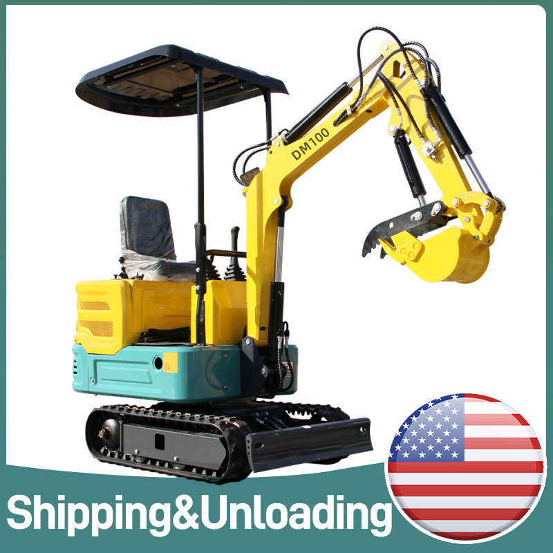 Mini Excavator 1 Ton Digger 13.5hp Gas Tracked Crawler  Hydraulic Thumb Clamp