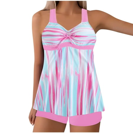 Akafmk Tankini Swimsuits for Women Loose Fitting Floral Printed Swim Tops with High Waisted Boyshorts Two Piece Bathing Suits Comfortable Athletic Swimwear, Sizes S-5XL