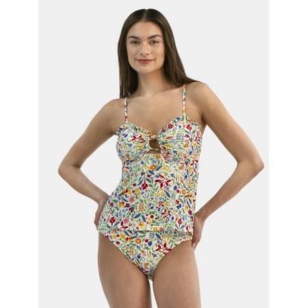 Time and True Women’s and Women’s Plus Tie Front Tankini Swim Top, Sizes S-3X