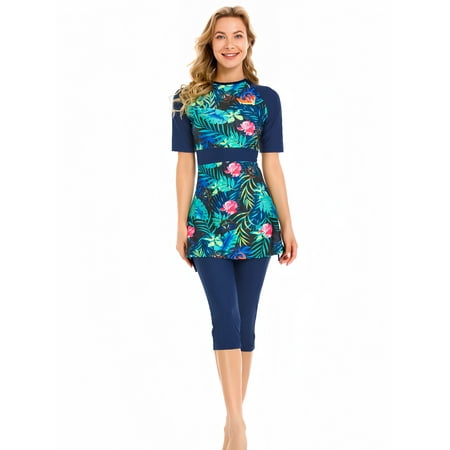 KXCFCYS Muslim Modest Swimwear for Women Burkini Rash Guard Short Sleeve Bikini Surfing Swimsuit Bathing Suit