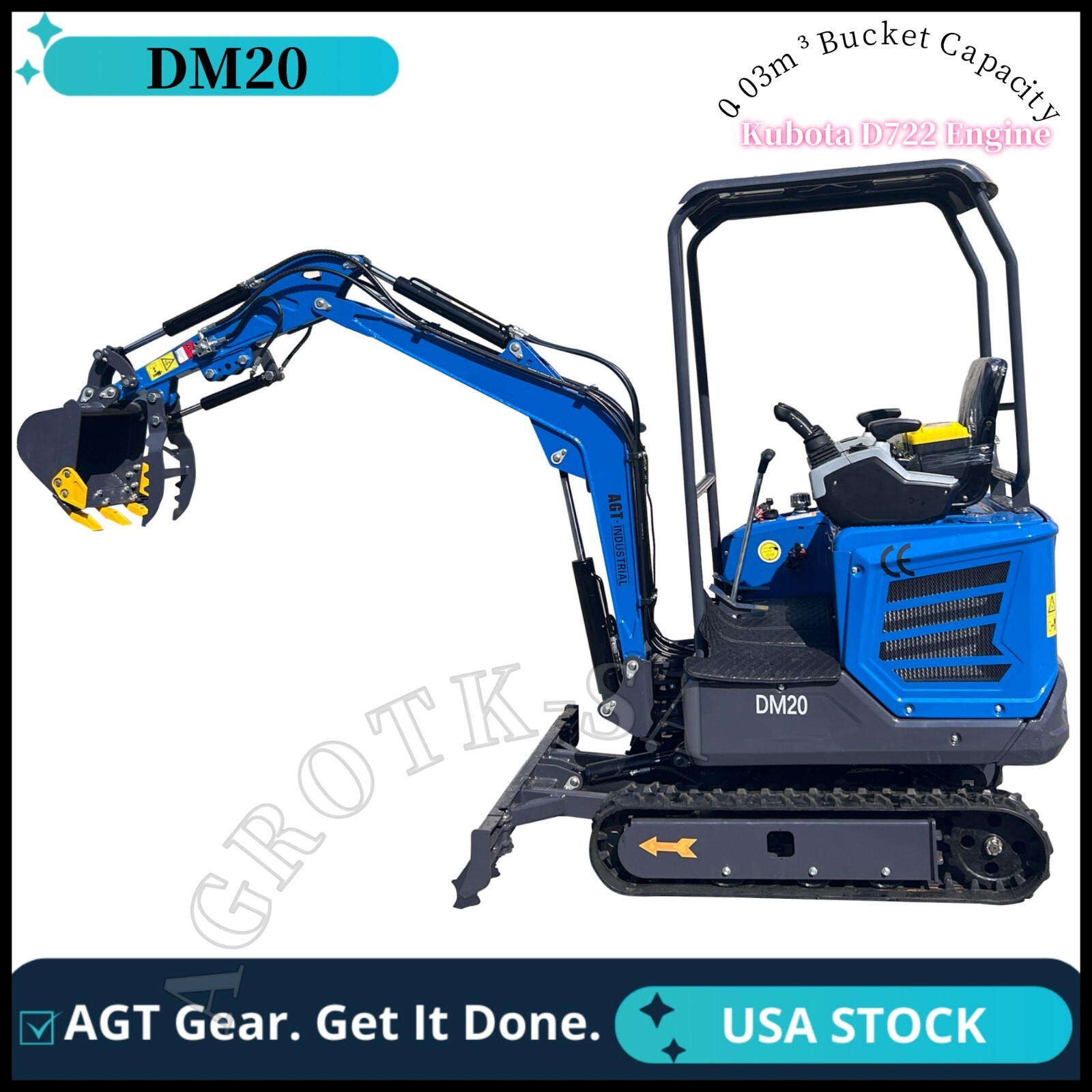 AGT DM20 Mini Excavators Diggers with Kubota Diesel D722 Engine Expandable Track