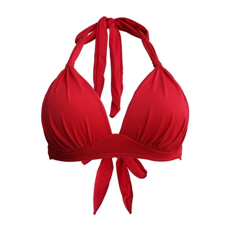 Quealent Tankini Swimsuits for Women Women Lace up Bikini Top Push up Swim Top Retro Bathing Suit Top Padded Swimsuit Top Bathing Suit for Women (Red,XXL)