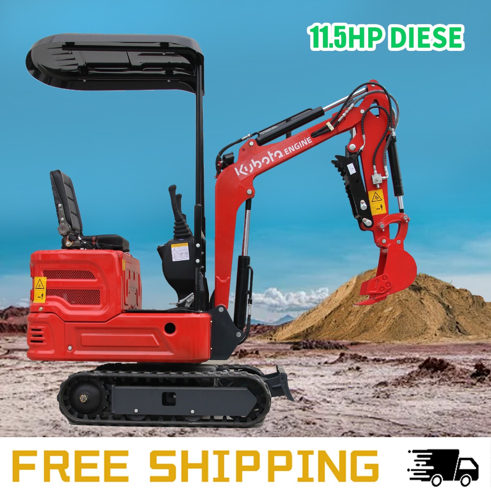 Free Shipping Hydraulic Thumb Mini Excavator KUBOTA 11.5HP Diesel USA Stock Farm