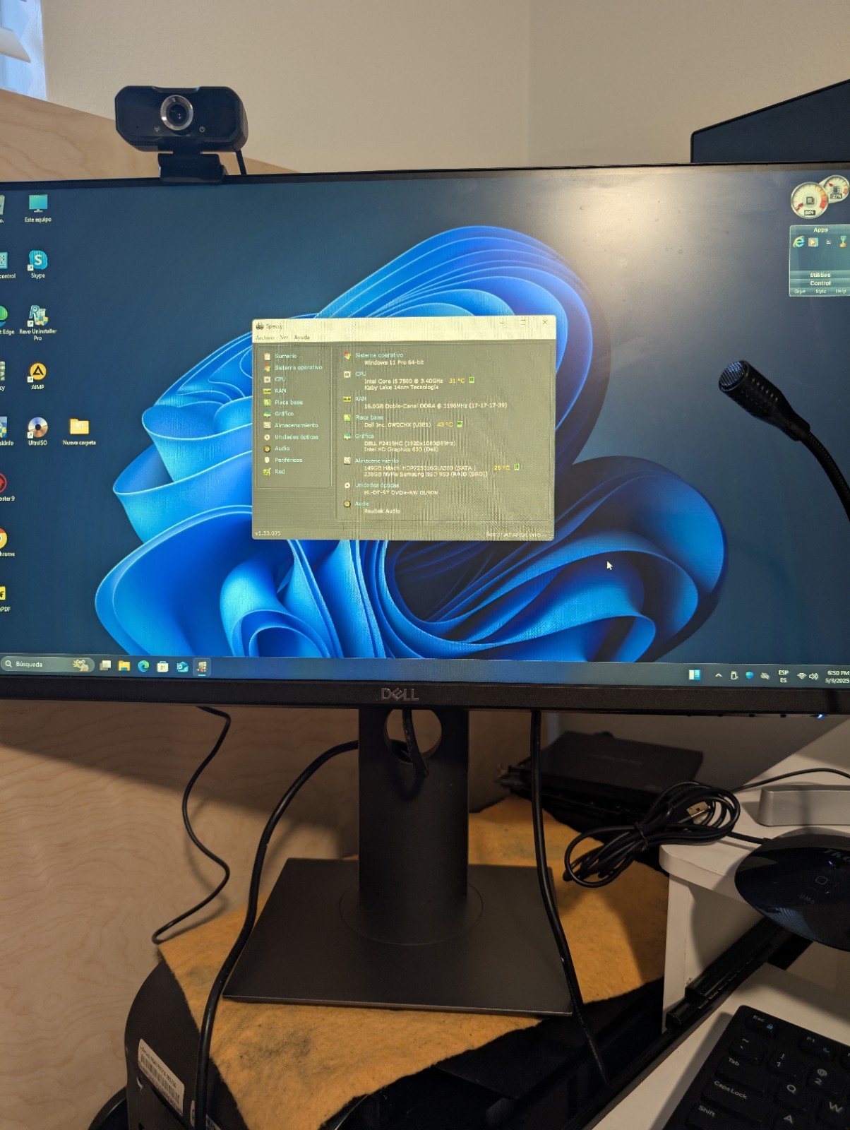Dell 3050 PC I5-7500 3.4GHz. 256GB SSD,Monitor Dell 24″. GB16(8×8)GB RAM