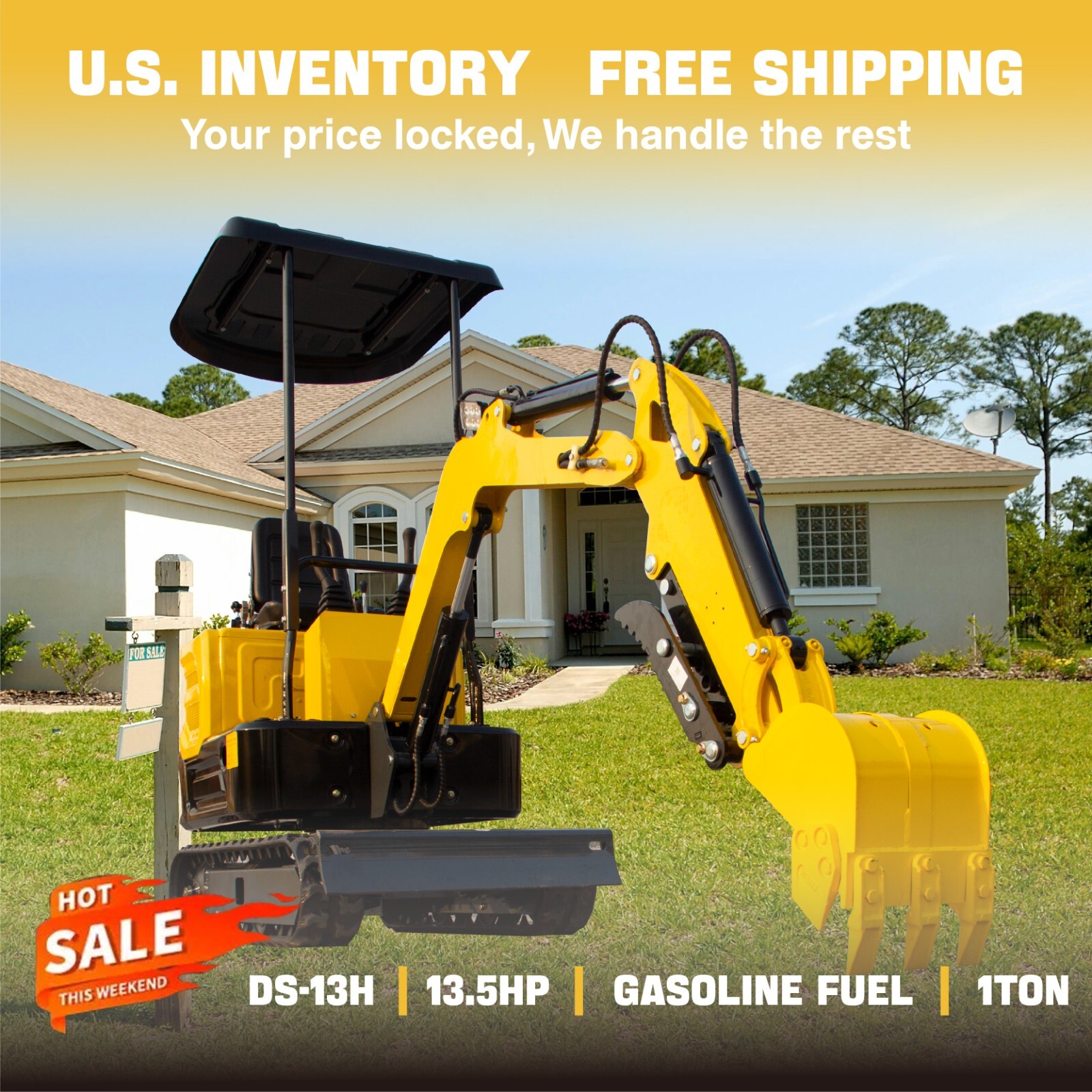 Free Shipping Mini Excavators Digger Tracked Crawler 13.5HP Gasoline  For Sale