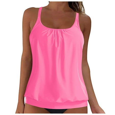 Sopiago Swim Tankini Top for Women Modest Plus Size Bathing Suit Tops for Women Swimsuit Top Loose Fit Swim Tops Hot Pink,3XL