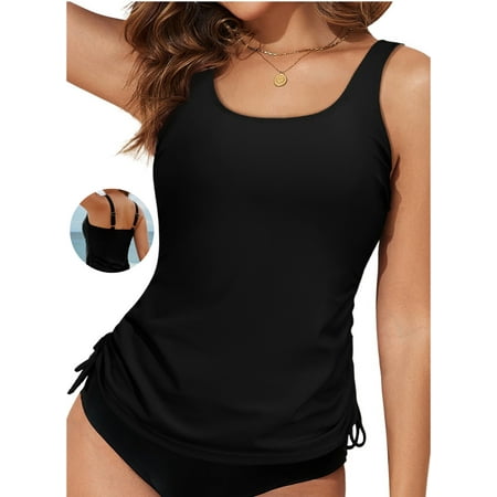 DOKOTOO Womens Tankini Tops Only Ruched Tummy Control Bathing Suit Top No Bottom