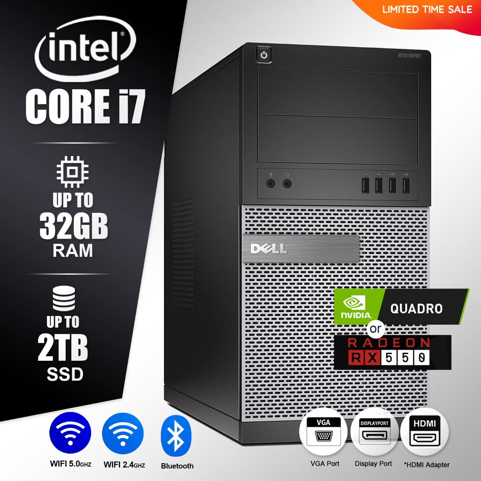 DELL Gaming PC Desktop Computer i7, 32GB RAM, Up to 2TB SSD NVIDIA Windows, WiFi