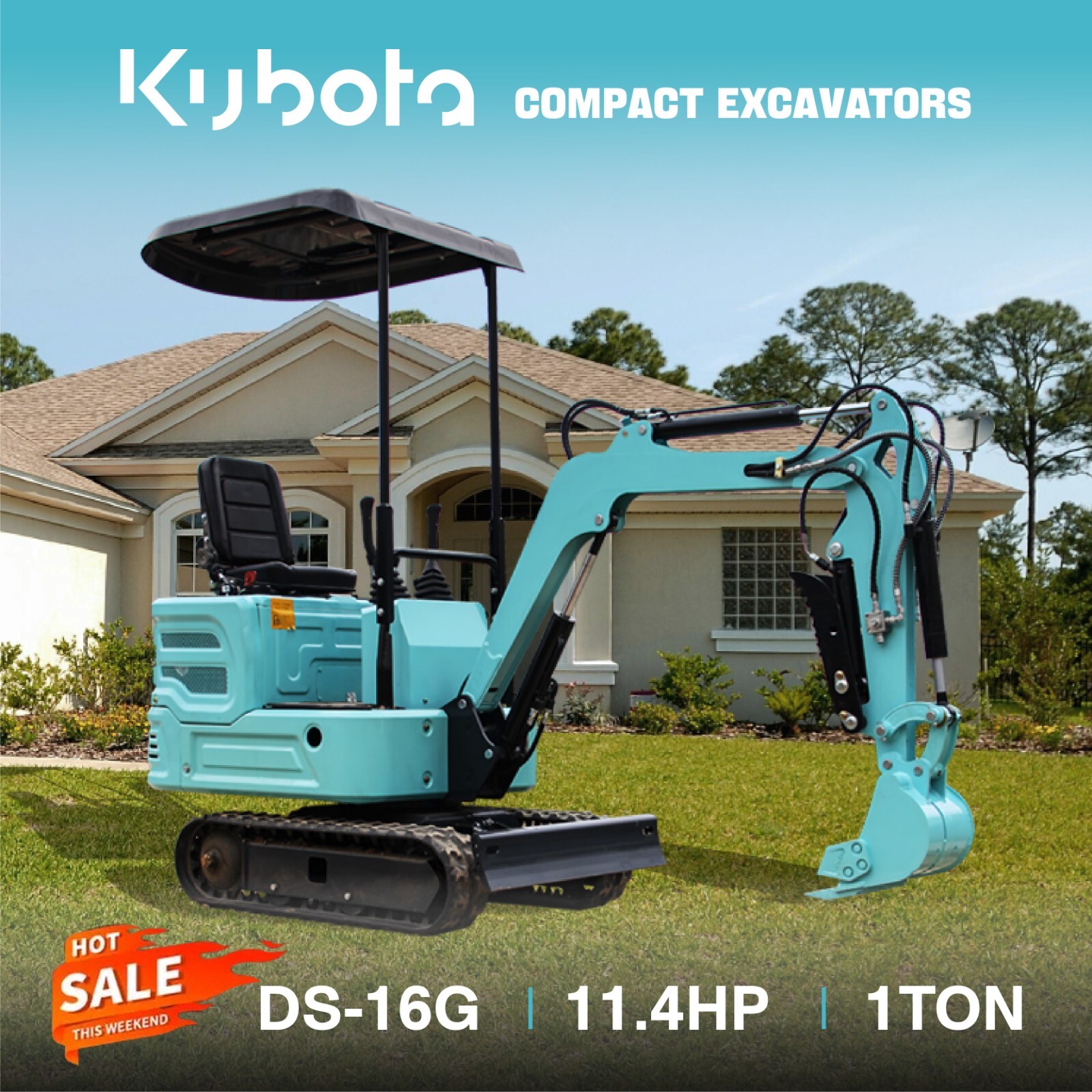 Free Ship Mini Excavator 1 Ton Crawler Digger Kubota Diesel Engine EPA For Sale