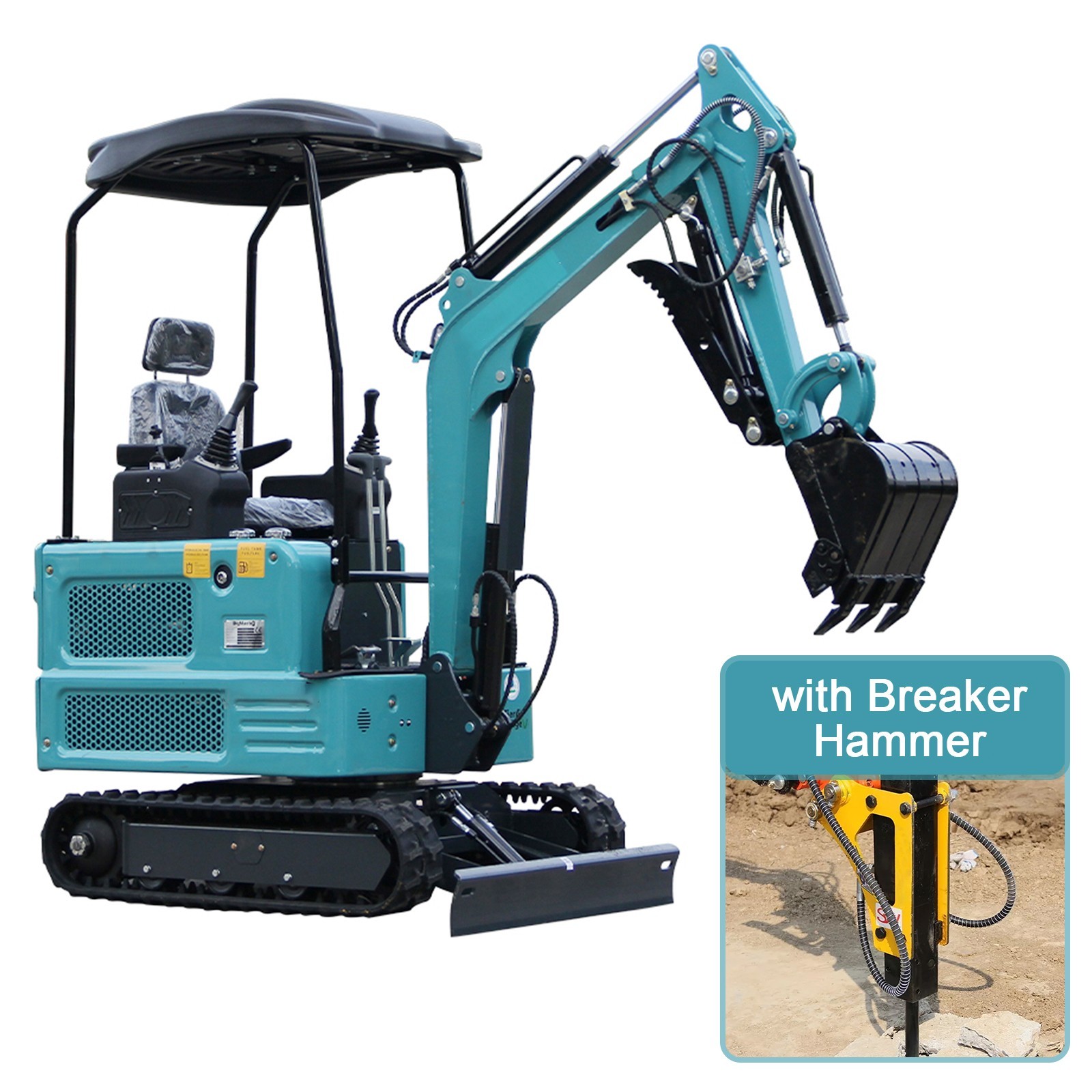1.8Ton Mini Excavator Tracked + Breaker Hammer Hydraulic Digger Kubota Engine