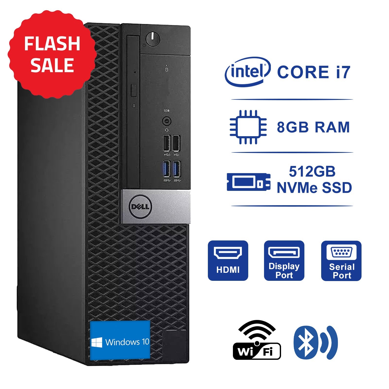 Dell Optiplex Desktop PC Intel Core i7 ,8GB RAM,512GB NVMe SSD,Win 10,Wifi+BT