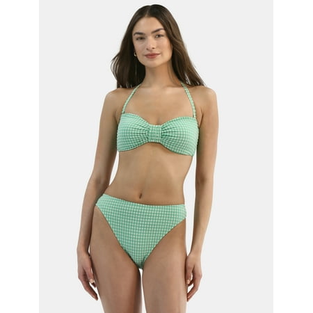 Time and True Women’s and Women’s Plus Gingham Bandeau Bikini Top, Sizes XS-3X