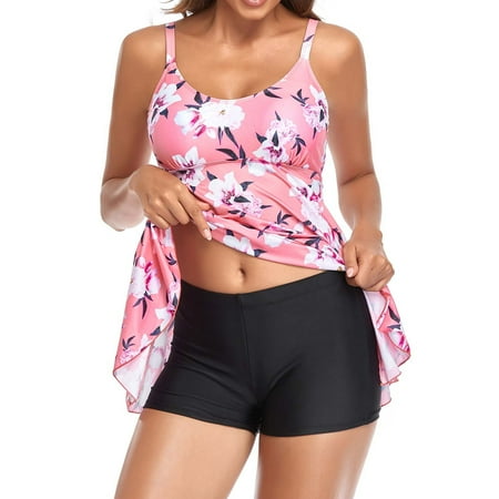 Frostluinai Swimsuit Women Bathing Suit For Women Plus Size Swimsuit For Women Tankini Tummy Control Modest Swimsuits Plus Size Two Piece Swimwear Floral Top Boy Shorts