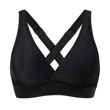 Linfrsh Bikini Tops for Women Large Bust Push Up Swim Top Cropped Beach Bathing Suit Tops Halter Swimwear Top Only Black,2XL