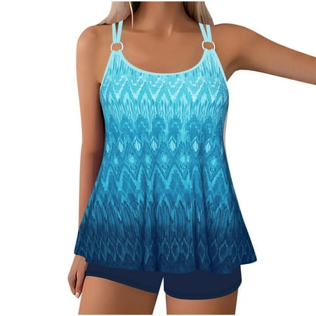 Amzcrzy Womens 2025 Two Piece Tankini Swimsuits Modest Tankini Bathing Suit Tops with Shorts Tummy Control Swimwear S-3XL