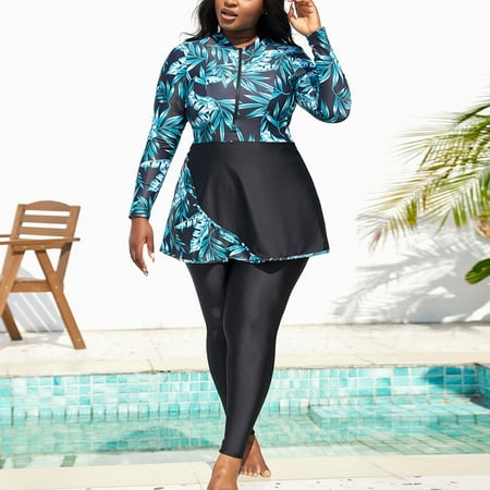 Brnmxoke Rash Guard Sun Protection Long Sleeve Two Piece Rashguard Bathing Suit (Women’s Plus Size)