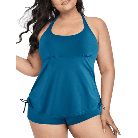 Mycoco Plus Size Tankini Swimsuit Two Piece Bathing Suits for Women High Neck Tankini Top with Shorts