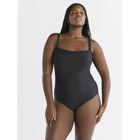 Free Assembly Women’s and Women’s Plus Square Neck One Piece Swimsuit, Sizes XS-1X