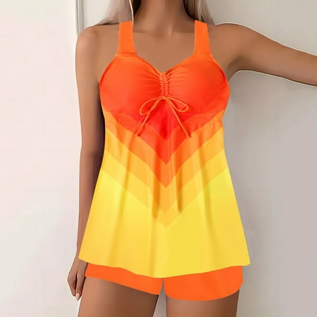 UPPADA Womens Plus Size Two Piece Tankini Swimsuits Twist Front High Waist V Neck Swimwear Floral Tummy Control Modest Bathing Suits with Bottom Plus Size Suits for Women Orange,5xl