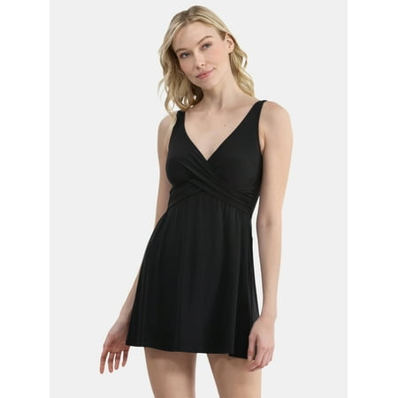 Simply Slim Women’s and Women’s Plus Cross Your Heart Swim Dress, Sizes S-3X