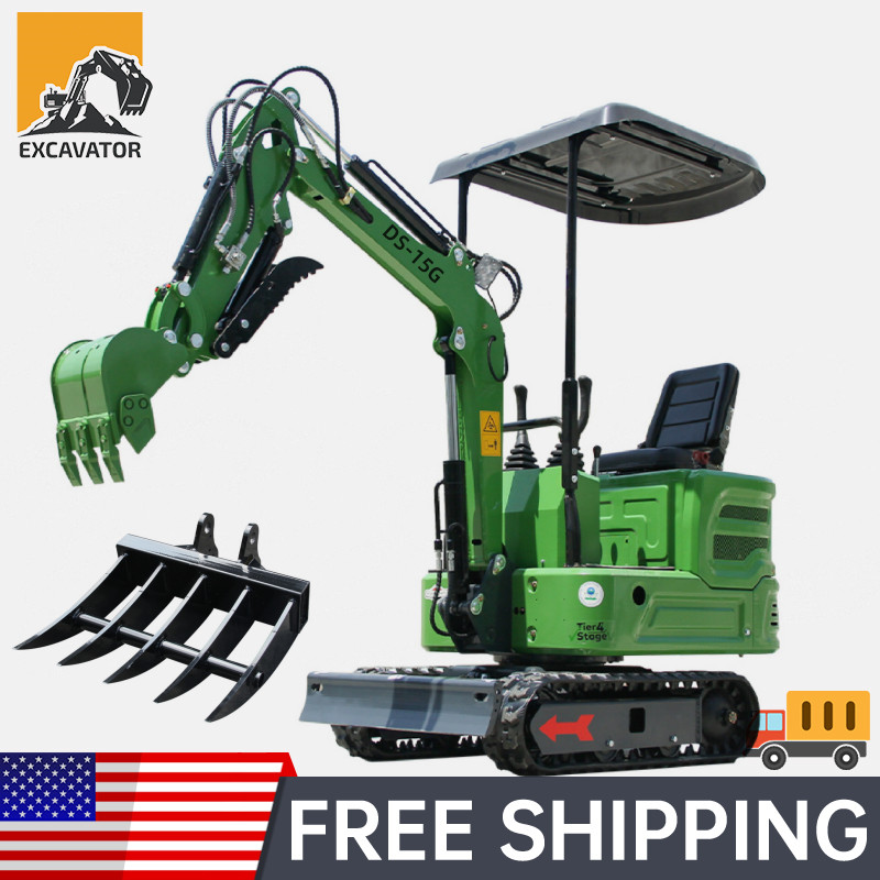 A 1TON Mini Excavator 13.5HP B&S  Gasoline+Rake Part Hydraulic Thumb W/Canopy