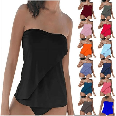 Fanxing Women Tankini Two Pieces Swimsuit Push Up Tummy Control Two Pieces Tummy Control Bathing Suits Swimwear Tankini Tops & Bottoms Black,XXL