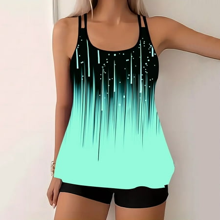 Ayolanni Separate Swimsuit Women Plus Size Green Graphic Tankini Modest Two-Piece Sets Swimwear for Girls 3x