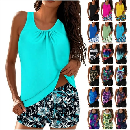 JURANMO Women’s Tankini Bathing Suits Tankini Swimsuits Two Piece Graphic Swim Tank Top with Boyshorts Ladies Swimwear Multicolor XXL Prime By Hour
