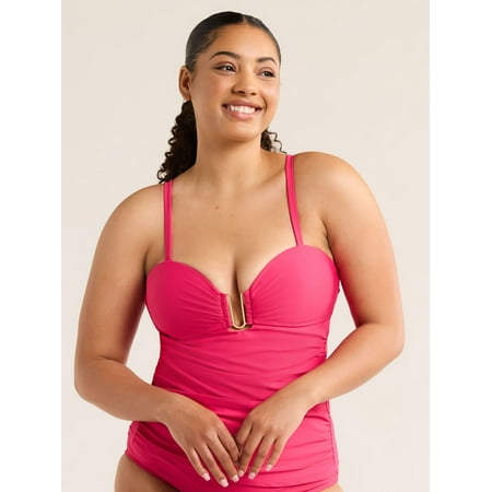 Time and Tru Women’s and Women’s Plus Ruched Tankini Swim Top, Sizes S-3X