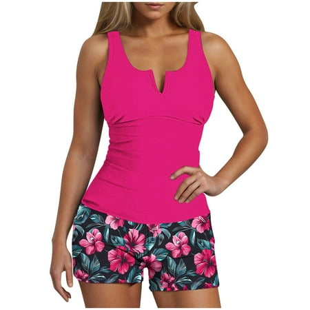 UTSJKR Tankini Two Piece with Shorts – Womens Tummy Control Swimsuit with Pockets Bathing Suit with V-Wire Boy Shorts Swimwear 2025 Multicolor M