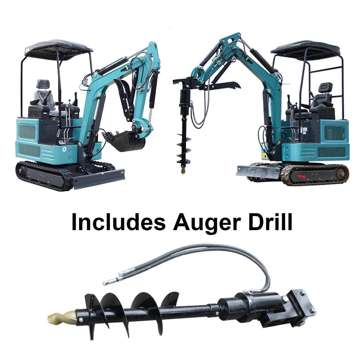 1.8Ton Mini Excavator + 200mm Auger Drill Hydraulic Digger Kubota Engine USA