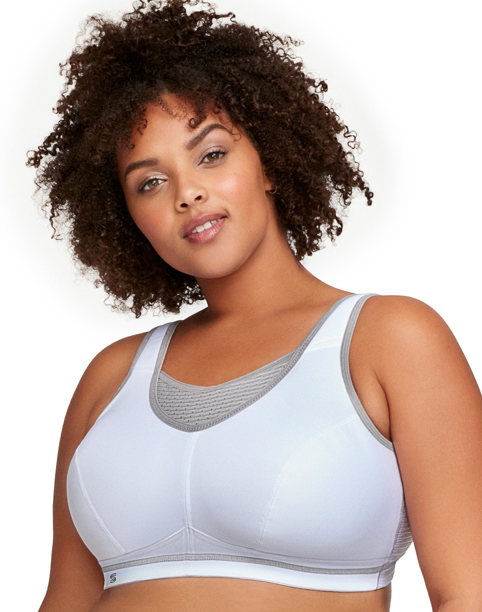 Glamorise Full Figure Plus Size Elite Performance No-Bounce Wirefree Cami Sports Bra White/Grey 40G Women’s