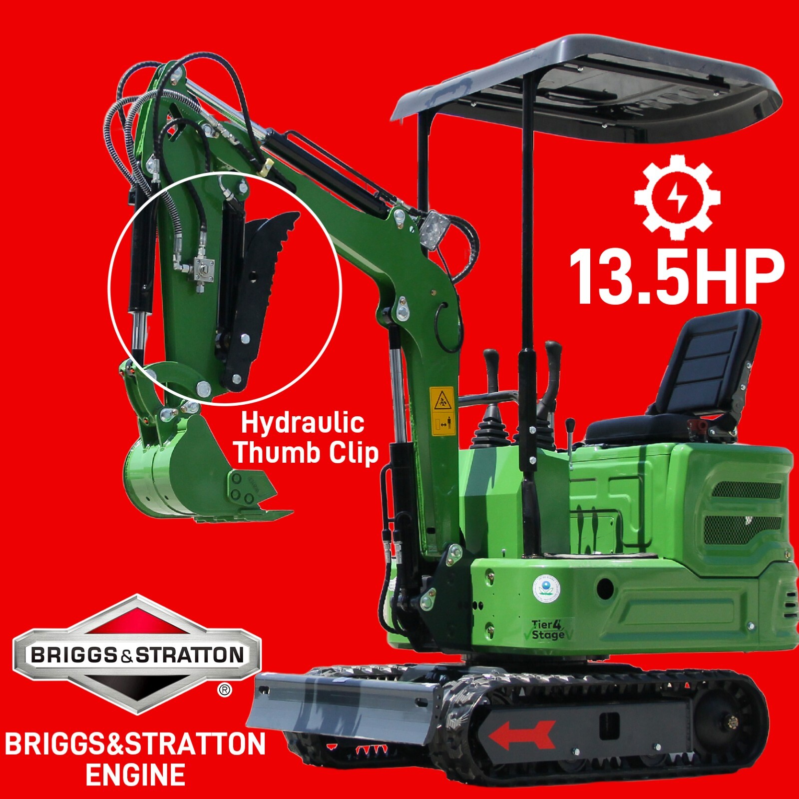 EPA 2025 Mini Excavator Hydraulic Crawler Garden 13.5HP Gasoline USA Stock B&S