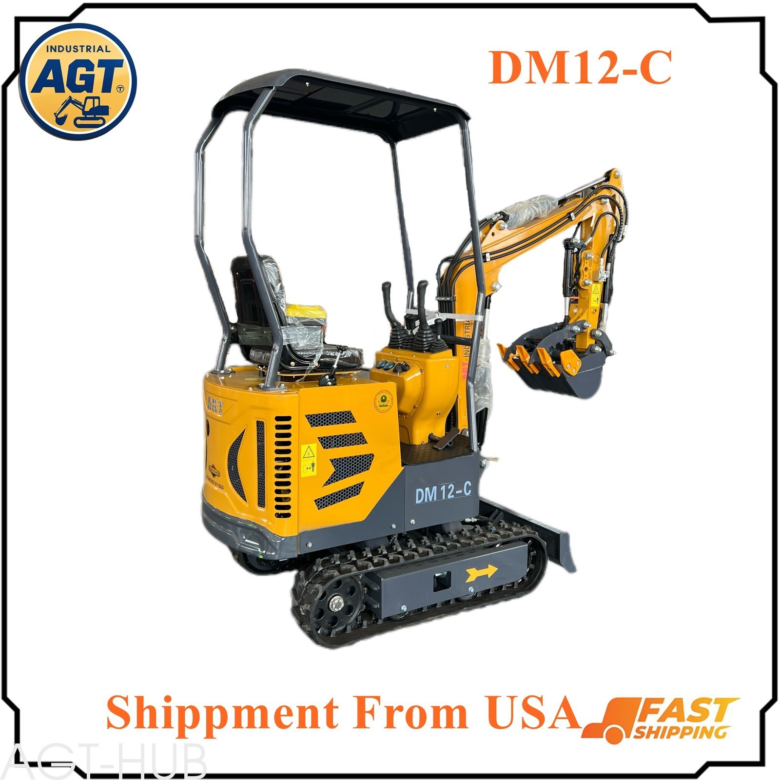 AGT Excavator With Closed Cab Hydraulic Rubber Track Mini Excavator DM12-C