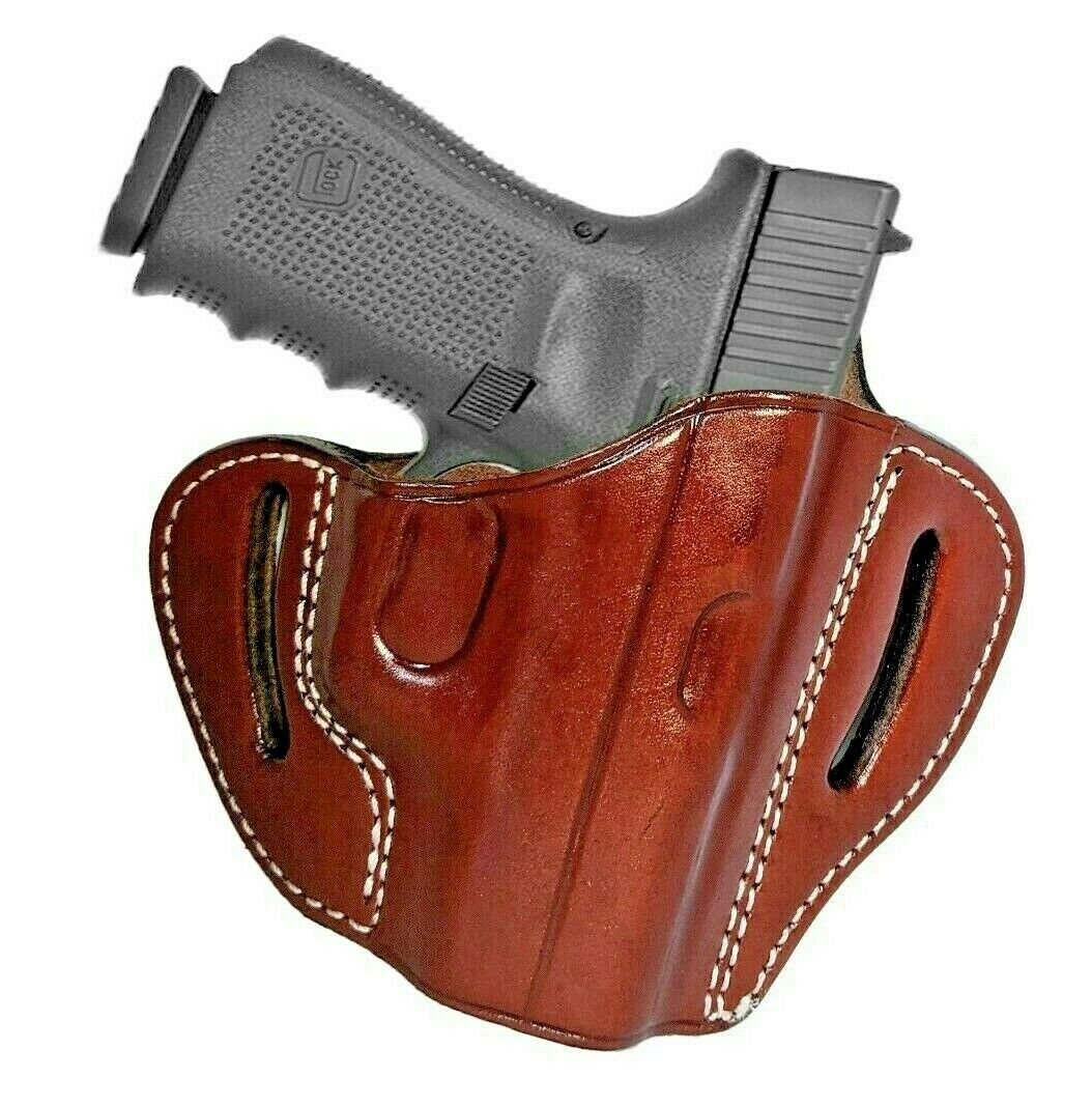 Leather Gun Holster for Glock 42 43 OWB Concealed Carry Pancake with comfort tab