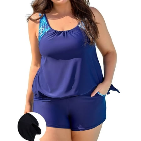 Asoul Plus Size Tankini Swimsuit for Womens Two Piece Tankini Tops with Shorts and Pockets Tummy Control Swimsuit Asoul Plus Size Tankini Swimsuit for Womens Two Piece Tankini Tops with Shorts and Pockets Tummy Control Swimsuit