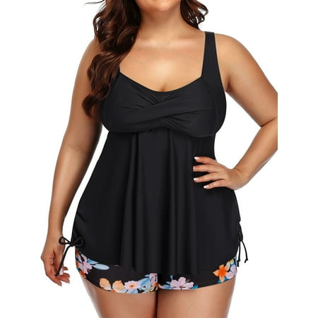 Women Plus Size Two Piece Tankini Swimsuits with Shorts Tummy Control Bathing Suit Flowy Swimwears Women Plus Size Two Piece Tankini Swimsuits with Shorts Tummy Control Bathing Suit Flowy Swimwears