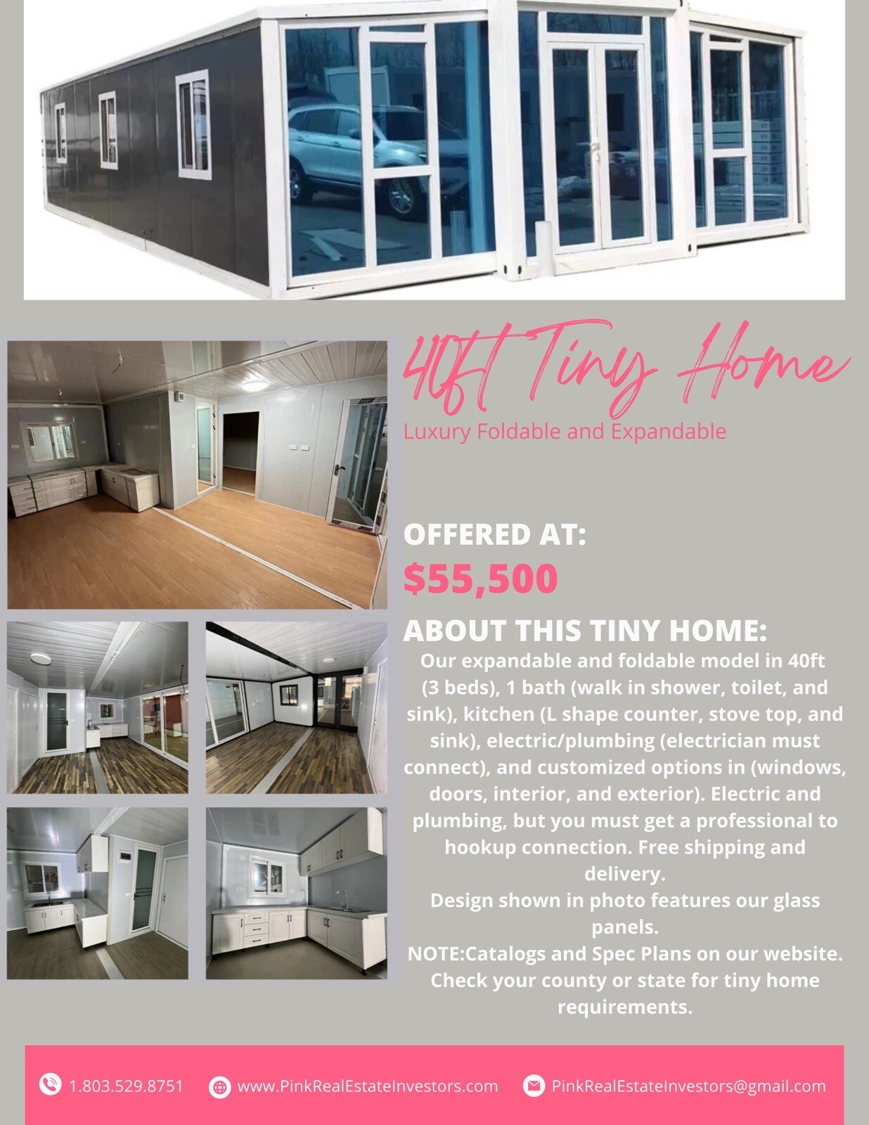 40FT Tiny House to Live in,Portable Prefab House 3 Bed 1 Bath 1 Kitchen NEW